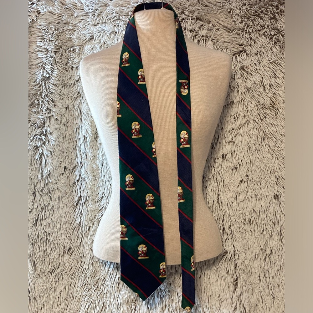 Saturday Evening Post Christmas Santa Silk Necktie Navy Green Red‎